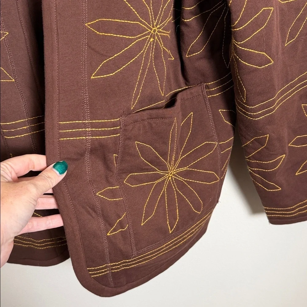 NWT Zara Embroidered Quilt Jacket Brown Yellow Size XL